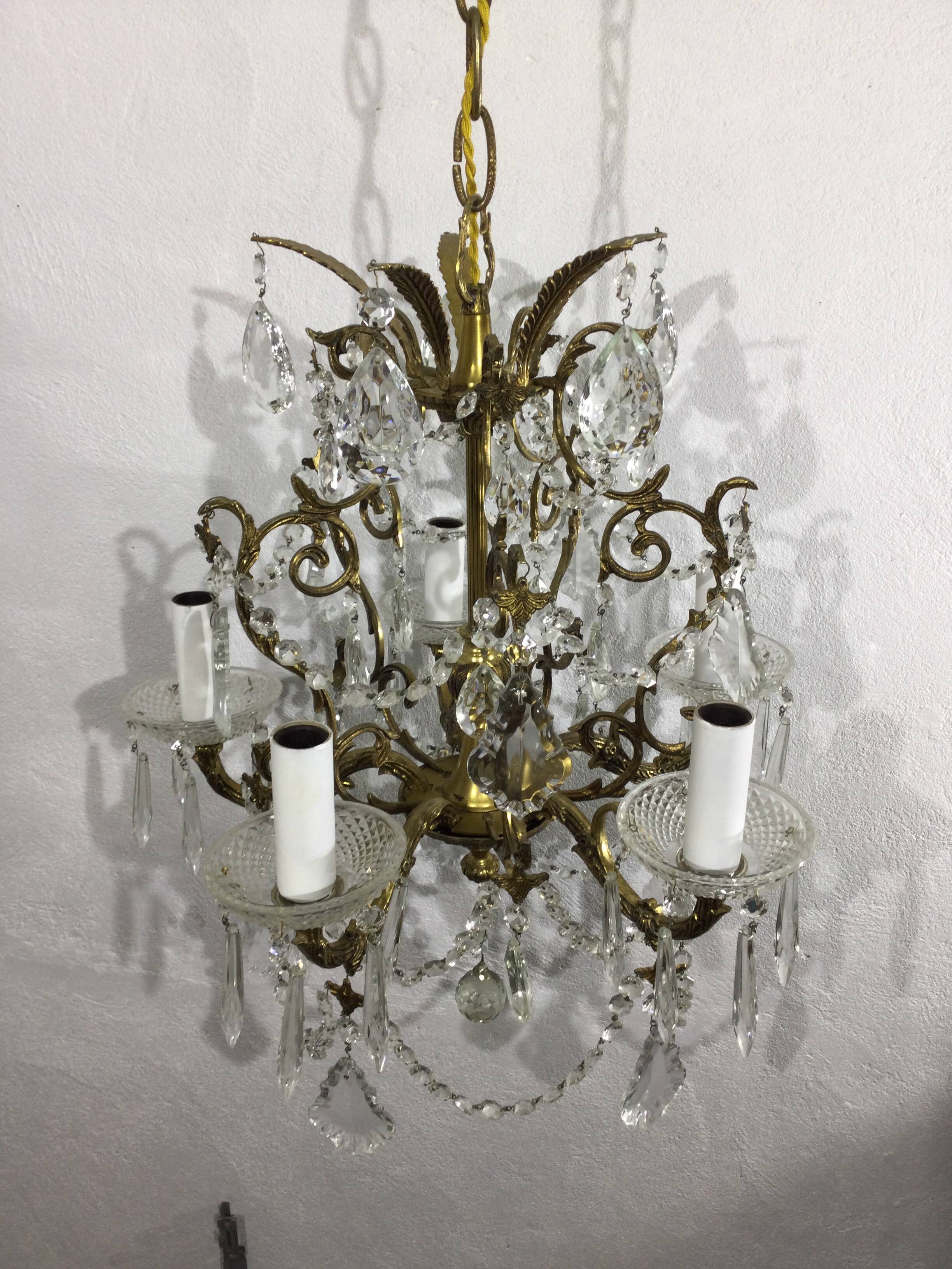 5 light bronze and crystal chandelier