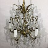 Lustre 5 lumières bronze et cristal