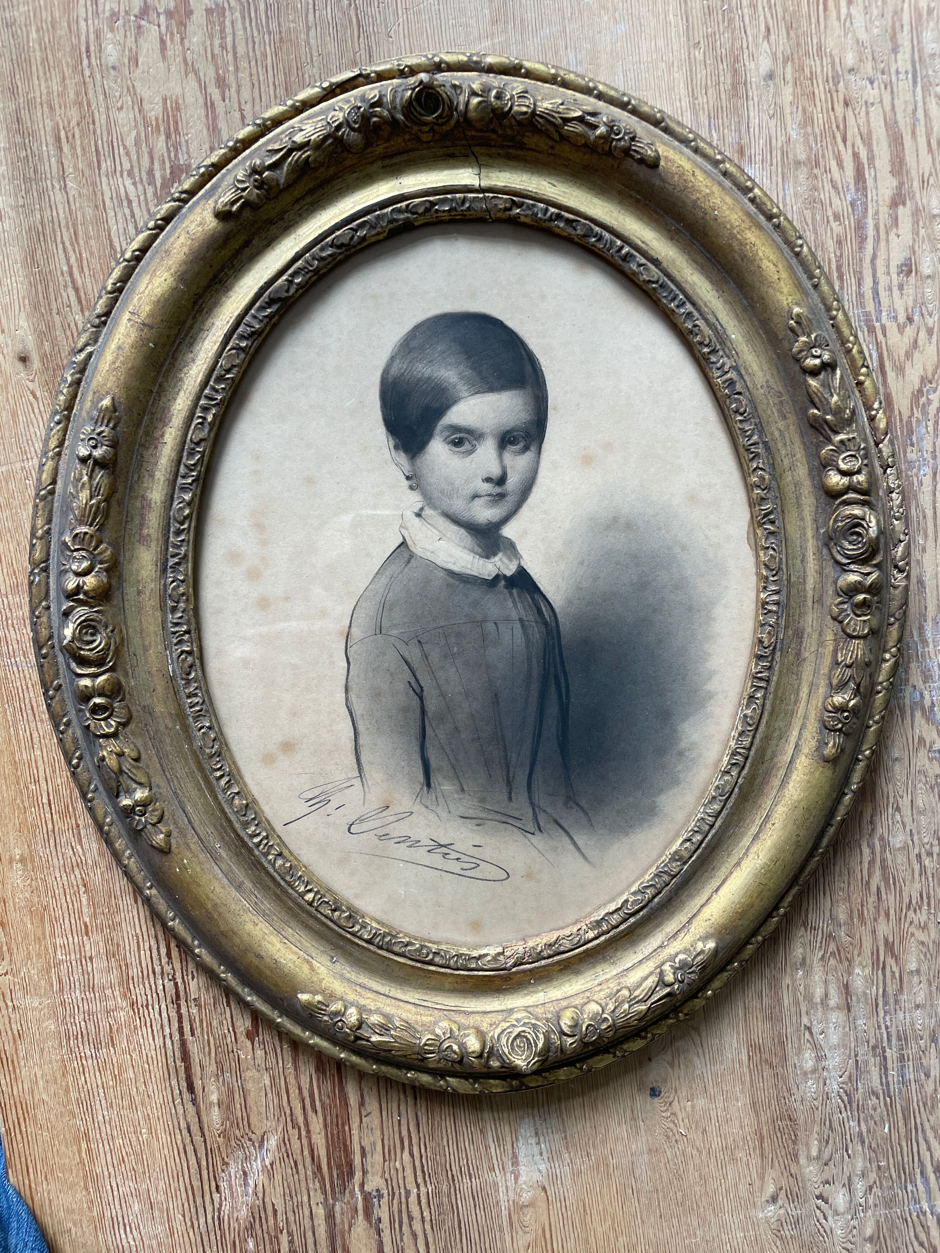 Medallion painting portrait drawing XIXth