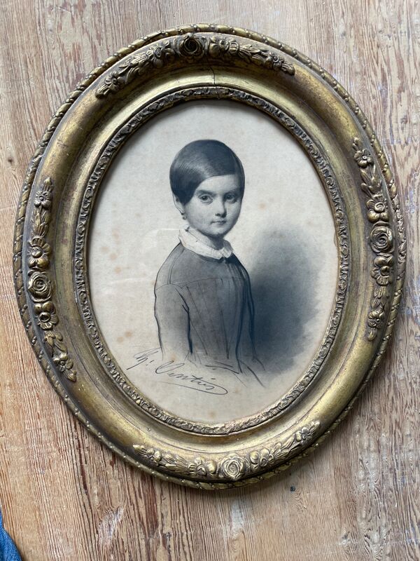 Tableau médaillon dessin portrait XIXème