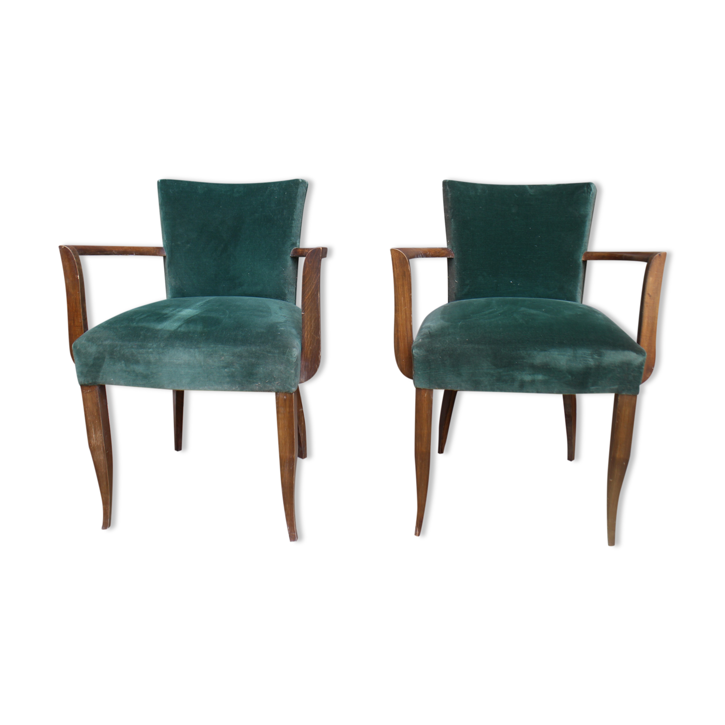 Pair of bridge art deco velvet armchairs