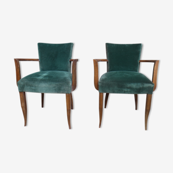 Pair of bridge art deco velvet armchairs