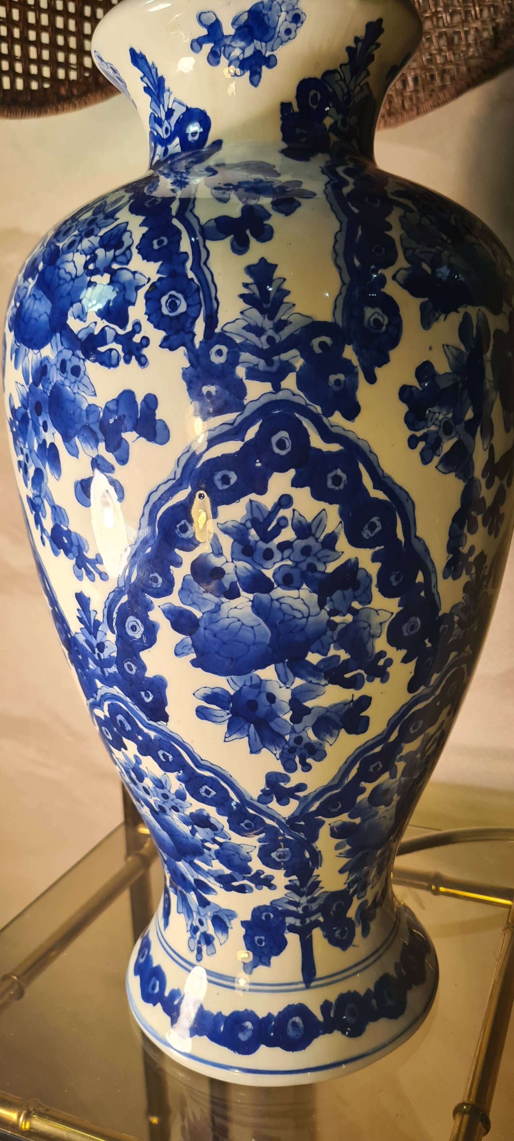 Large blue porcelain lamp 66x41 lampshade asia, japan, china elec new