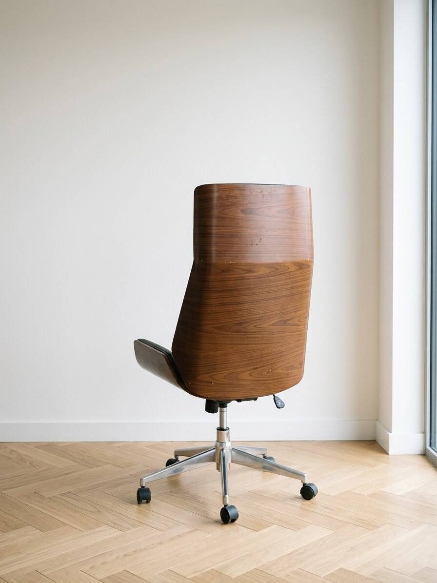 Designer office chair walnut black leather
