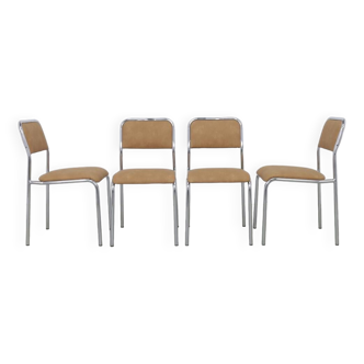 4x Dining Chair in Chrome and Leatherette, 1970s