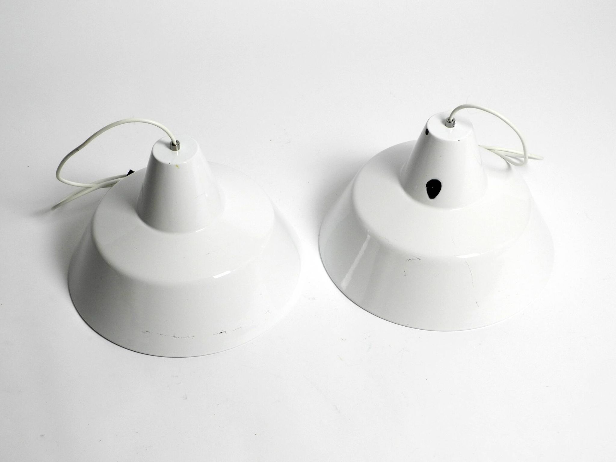 Two 50s metal enamel ceiling lamps by Axel Wedel Madsen for Louis Poulsen