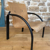 Fauteuil chauffeuse bois et métal années 80