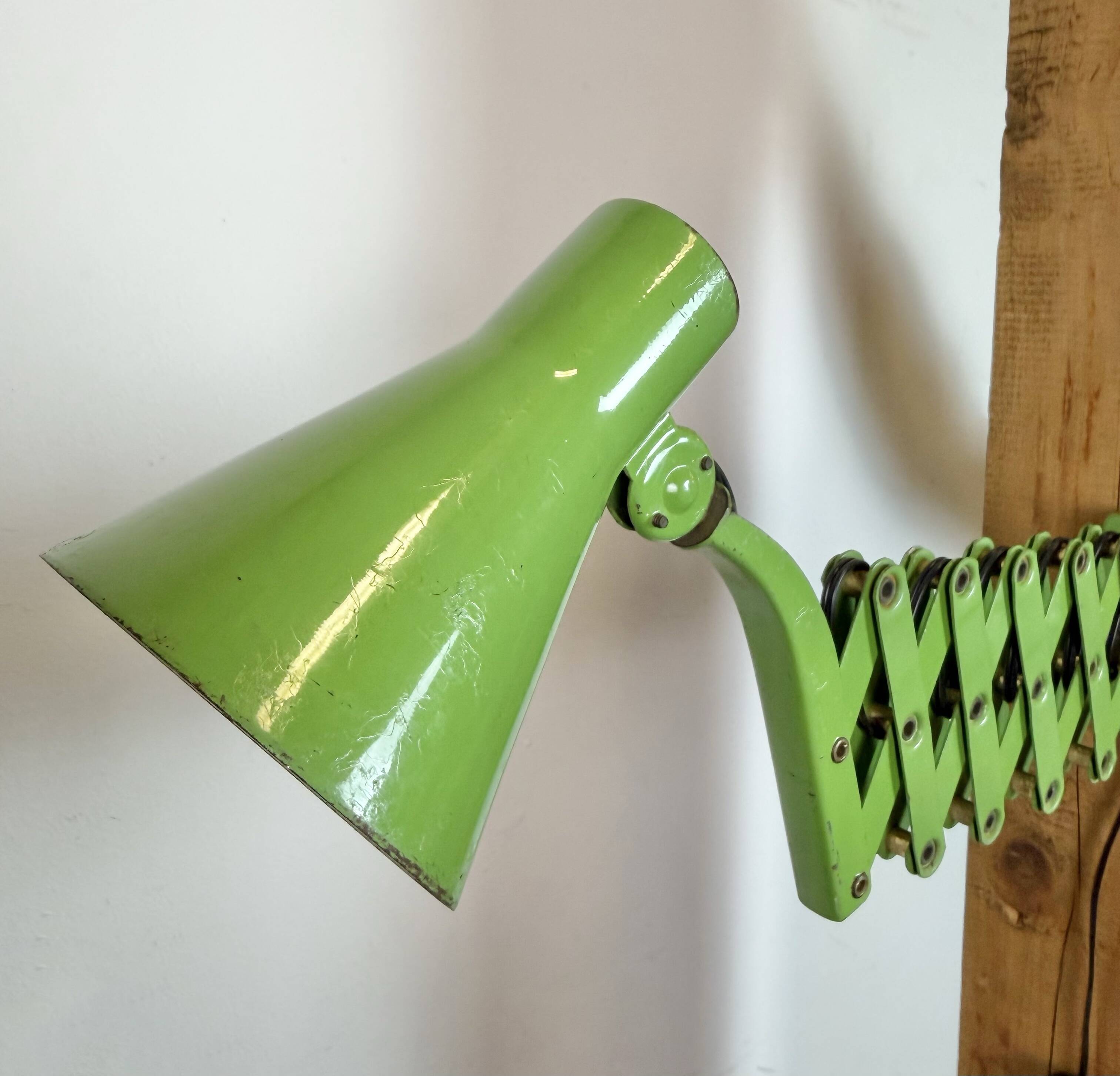Green Industrial German Scissor Wall Lamp from Kaiser Leuchten, 1960s