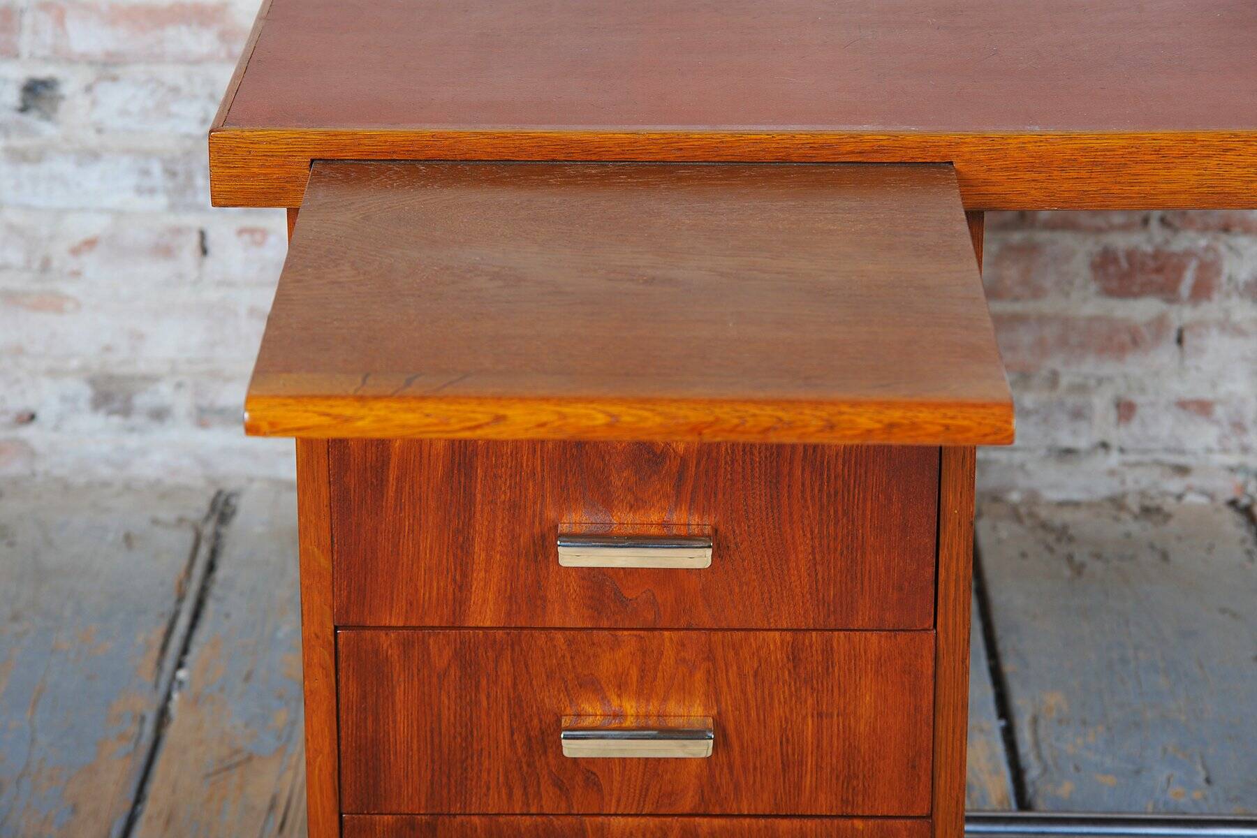 Bauhaus Writing Desk in Oak and Chrome attributed to Hynek Gottwald, Czechia, 1930s