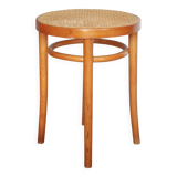 Vintage wooden and cane stool, stool made in Romania, wooden stool