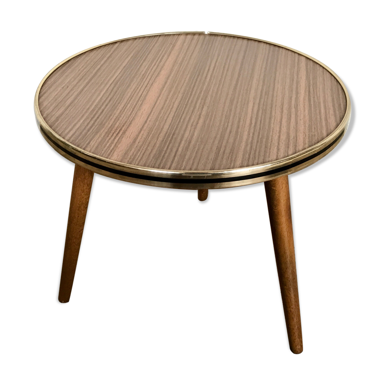 Guéridon petite table basse ronde brune vintage tripode porte plante