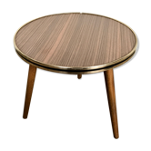 Guéridon petite table basse ronde brune vintage tripode porte plante