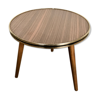 Guéridon petite table basse ronde brune vintage tripode porte plante
