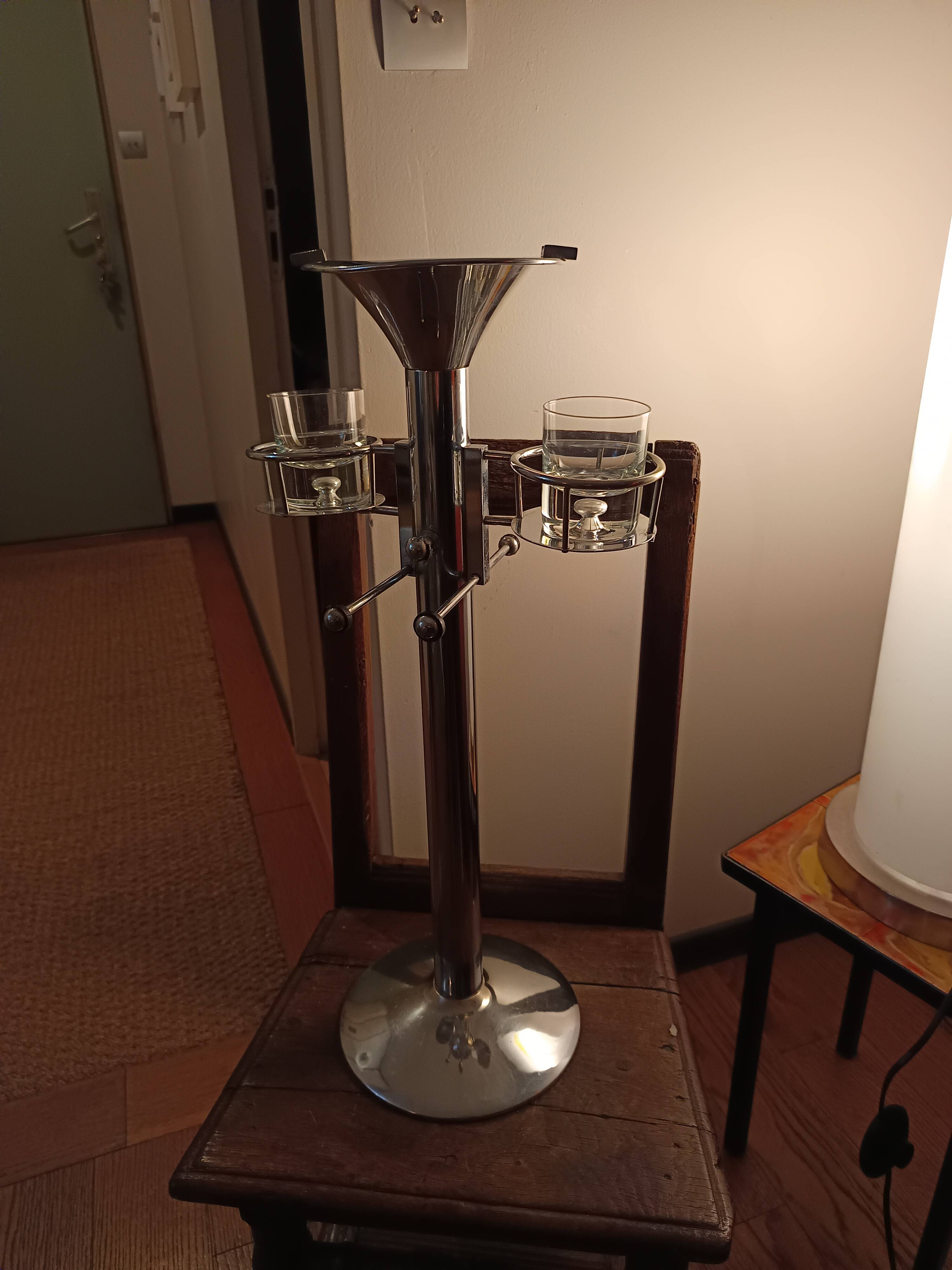 chrome standing ashtray with glass holder 1930 design by Boris Lacroix