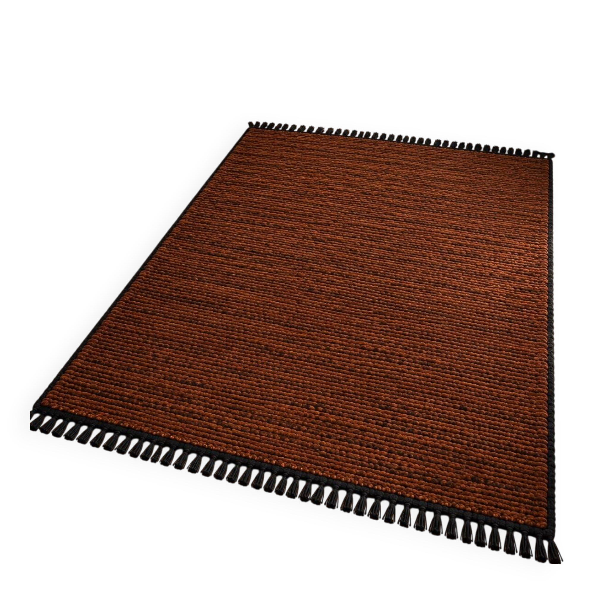 Moroccan Berber Mrirt rug in tobacco brown wool, black weave – 210 × 300.