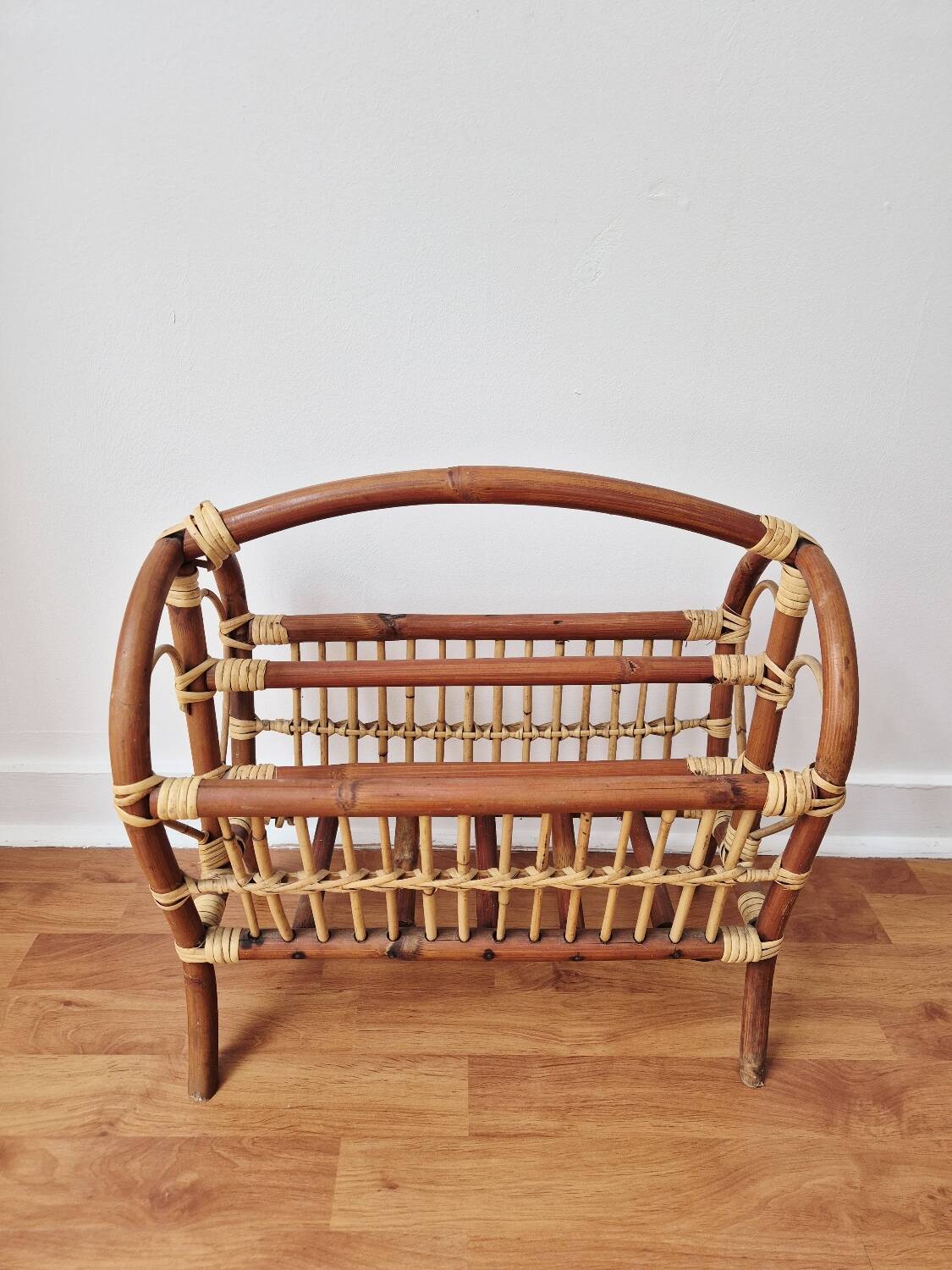 70s Rattan Magazine Rack - Vintage