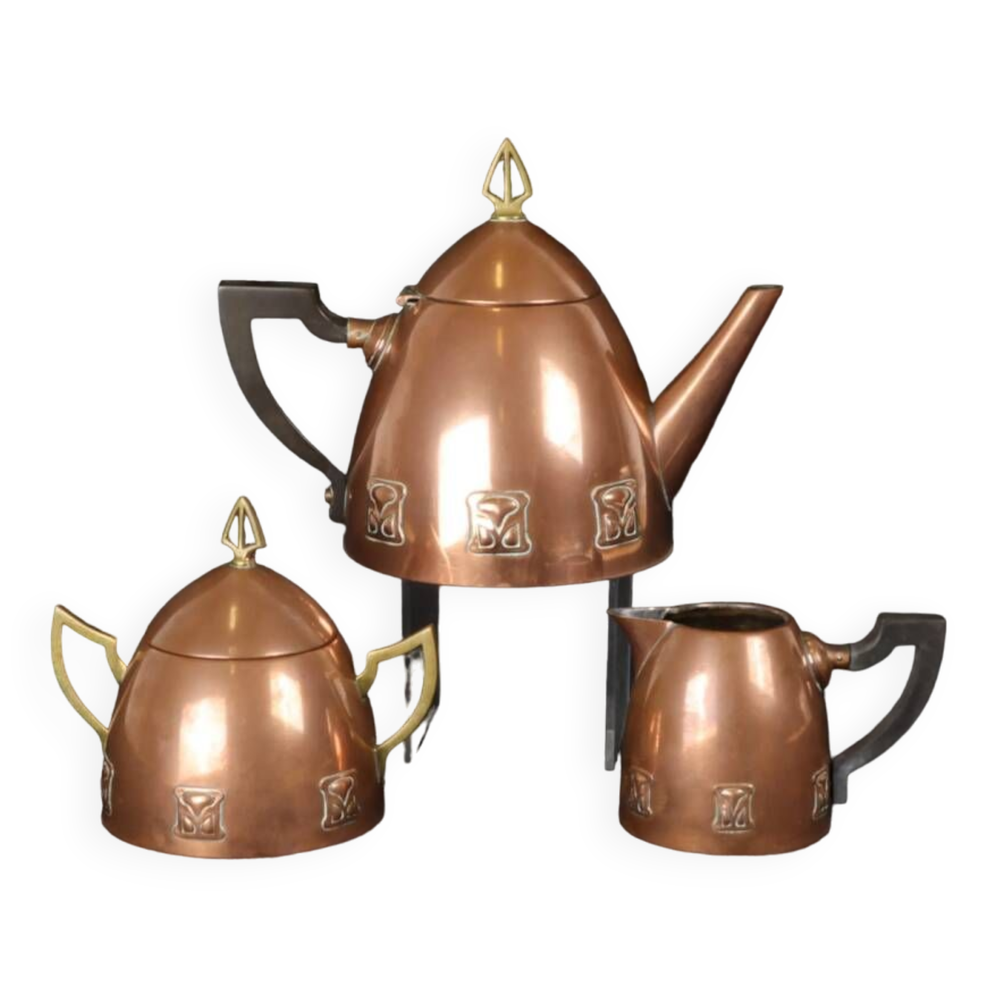 WMF Secession viennoise Jugenstil Set of 3 brassware (red copper) Art Nouveau