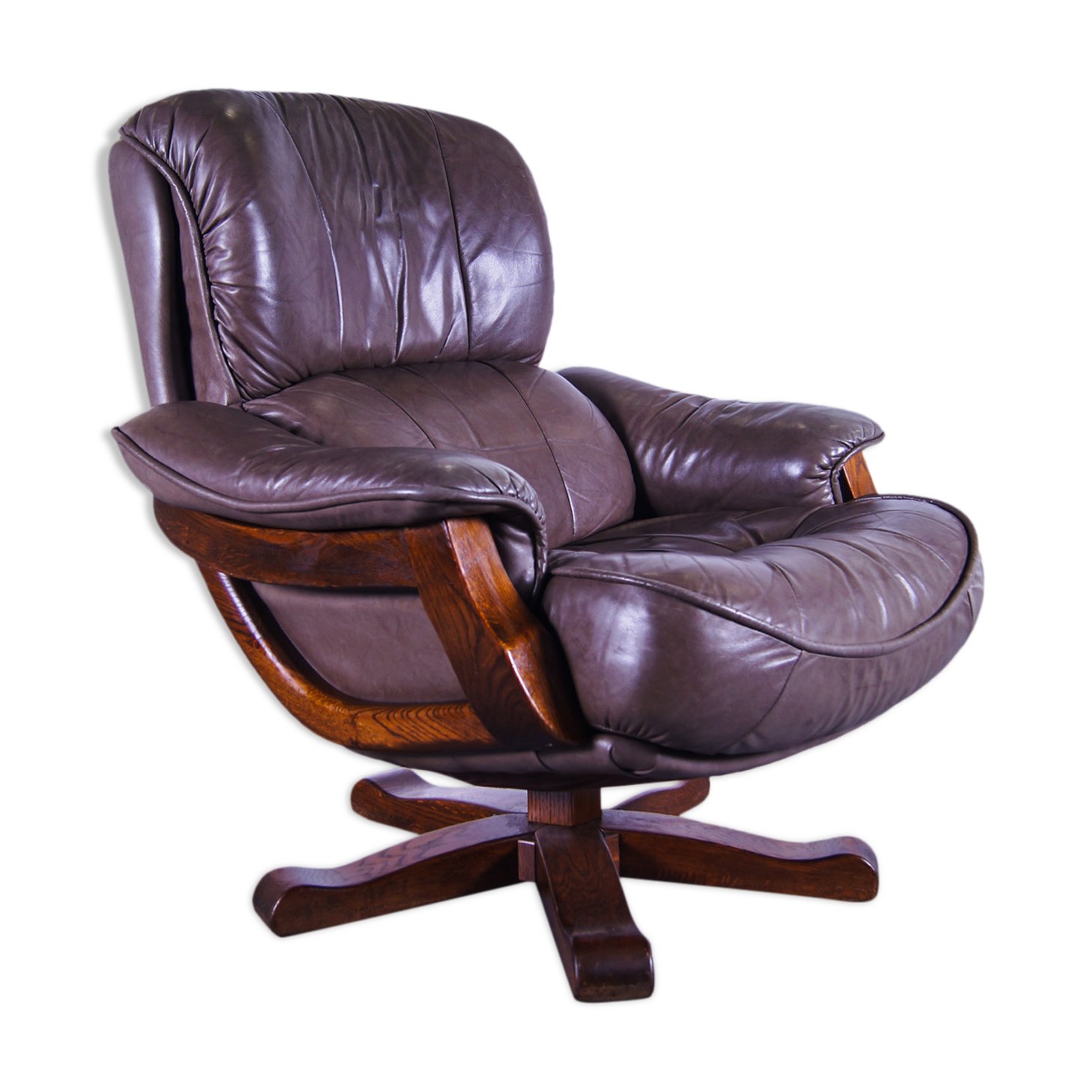 Brutalist leather swivel armchair 1970