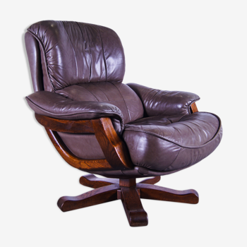 Brutalist leather swivel armchair 1970