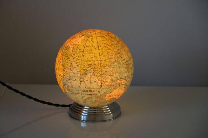 Globe terrestre lumineux verre 1950