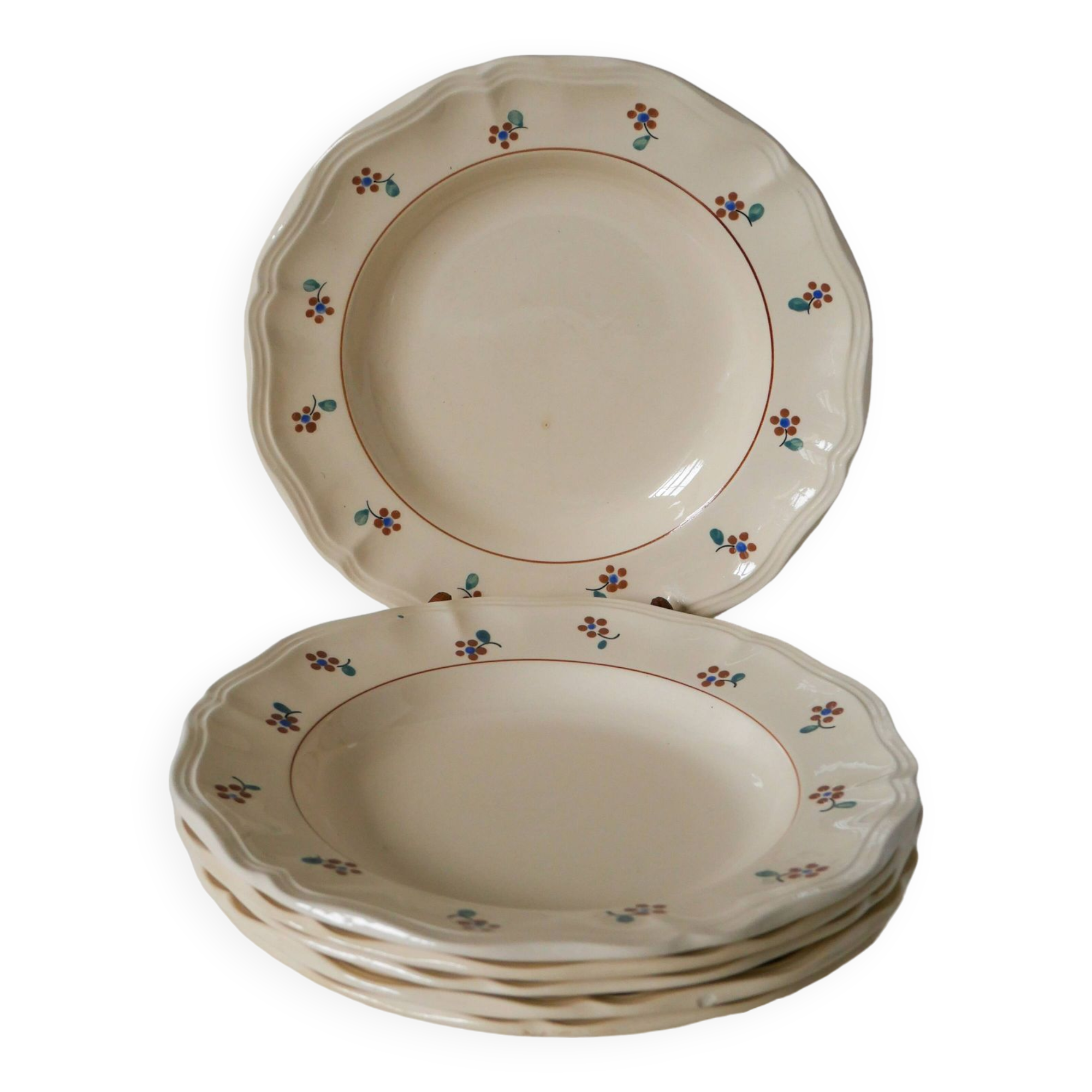 Lot de 6 assiettes creuses Digoin Sarreguemines modèle Arromanches 1950