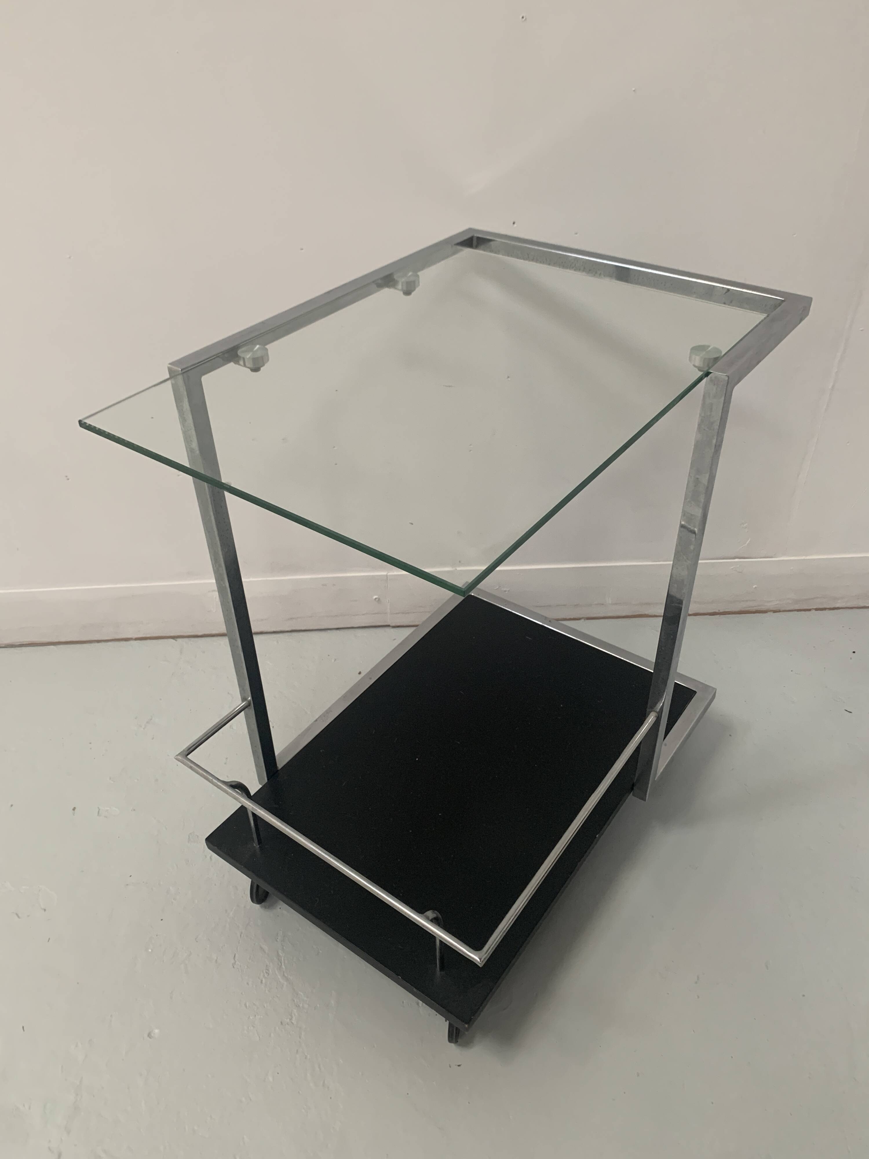 20th century chrome metal rolling serving table