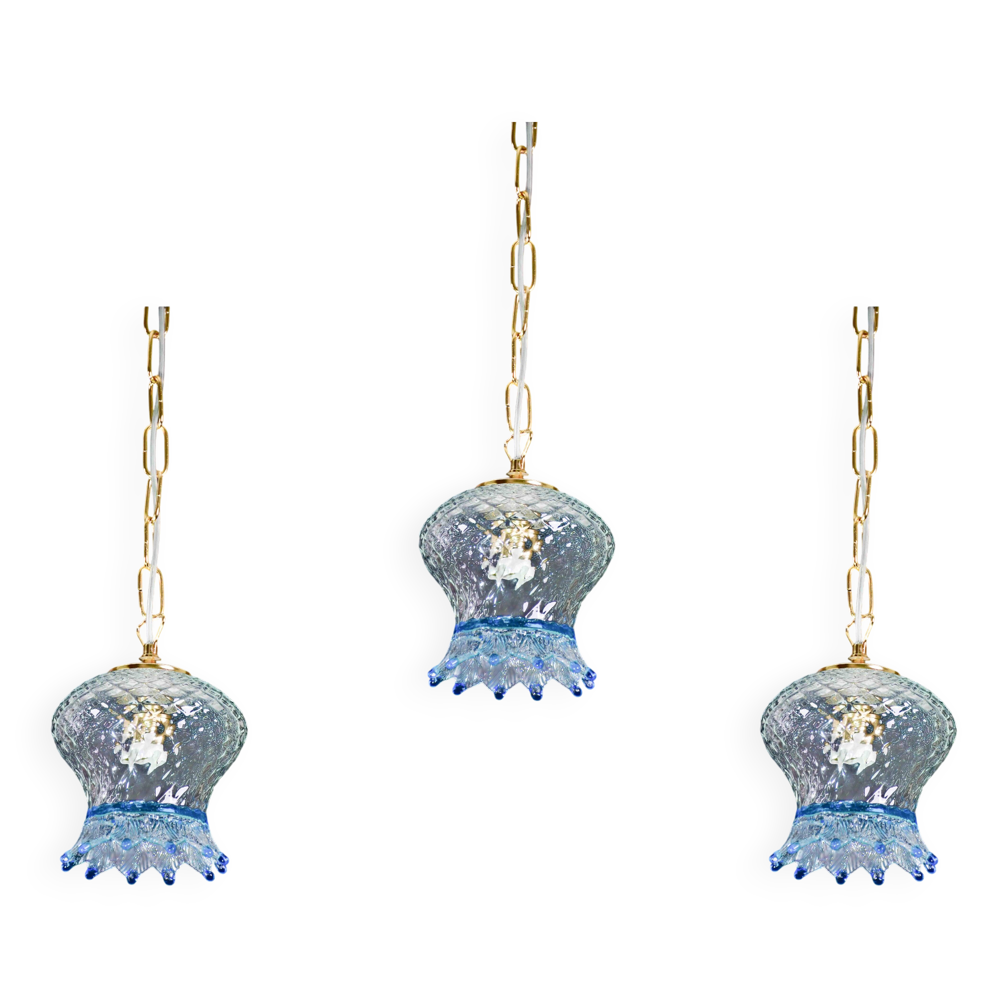 Set of 3 Murano blue glass pendant lights