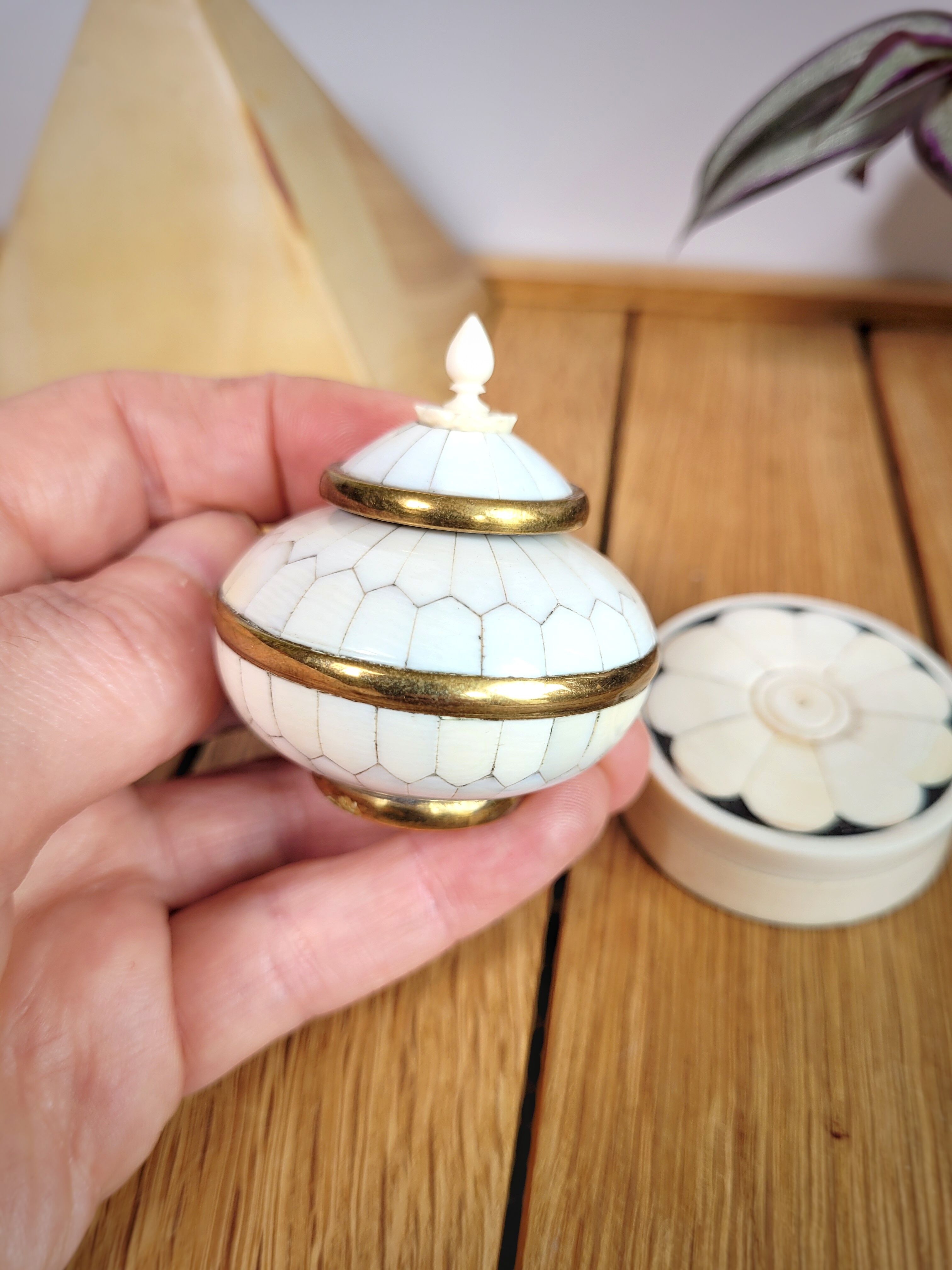 Pair ivory & brass boxes