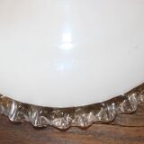 white opaline pendant light with transparent serrated edges from the 50s