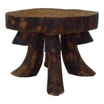 Milking stool carved in one piece, Ariège peasant art, 19th century