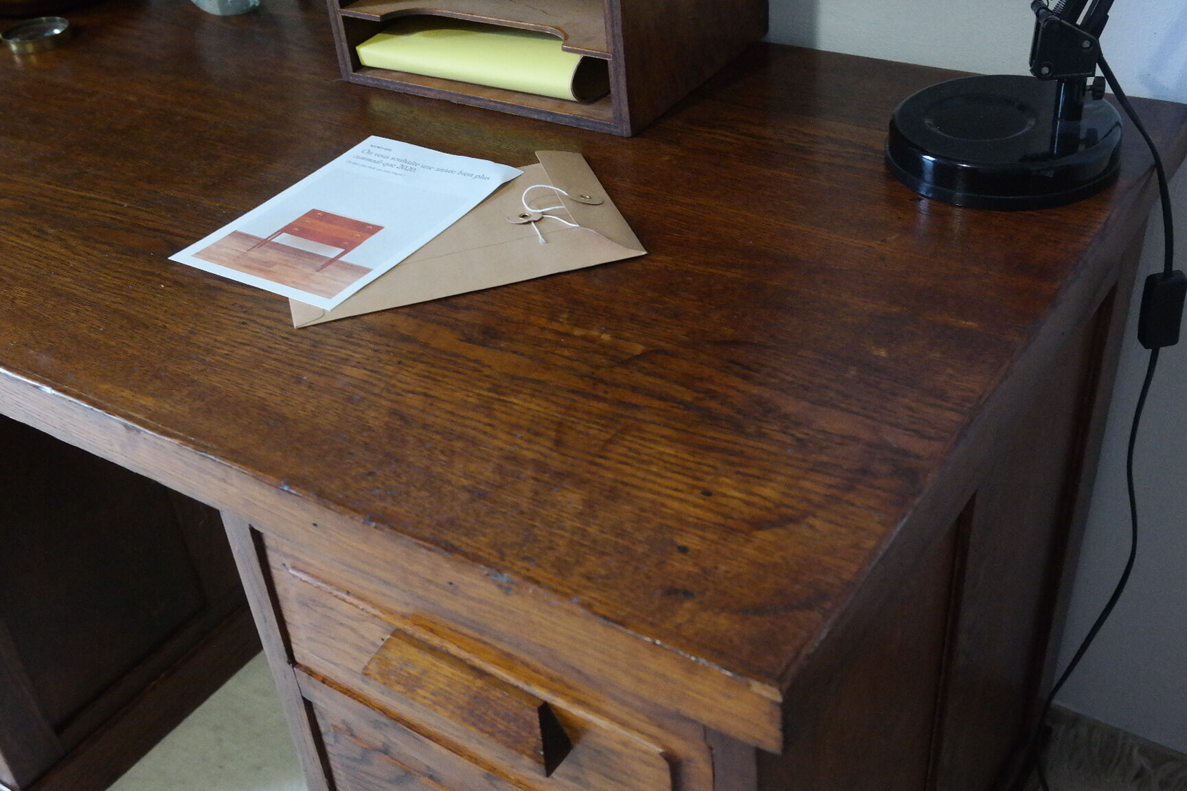 Bureau caisson d'atelier vintage en chêne