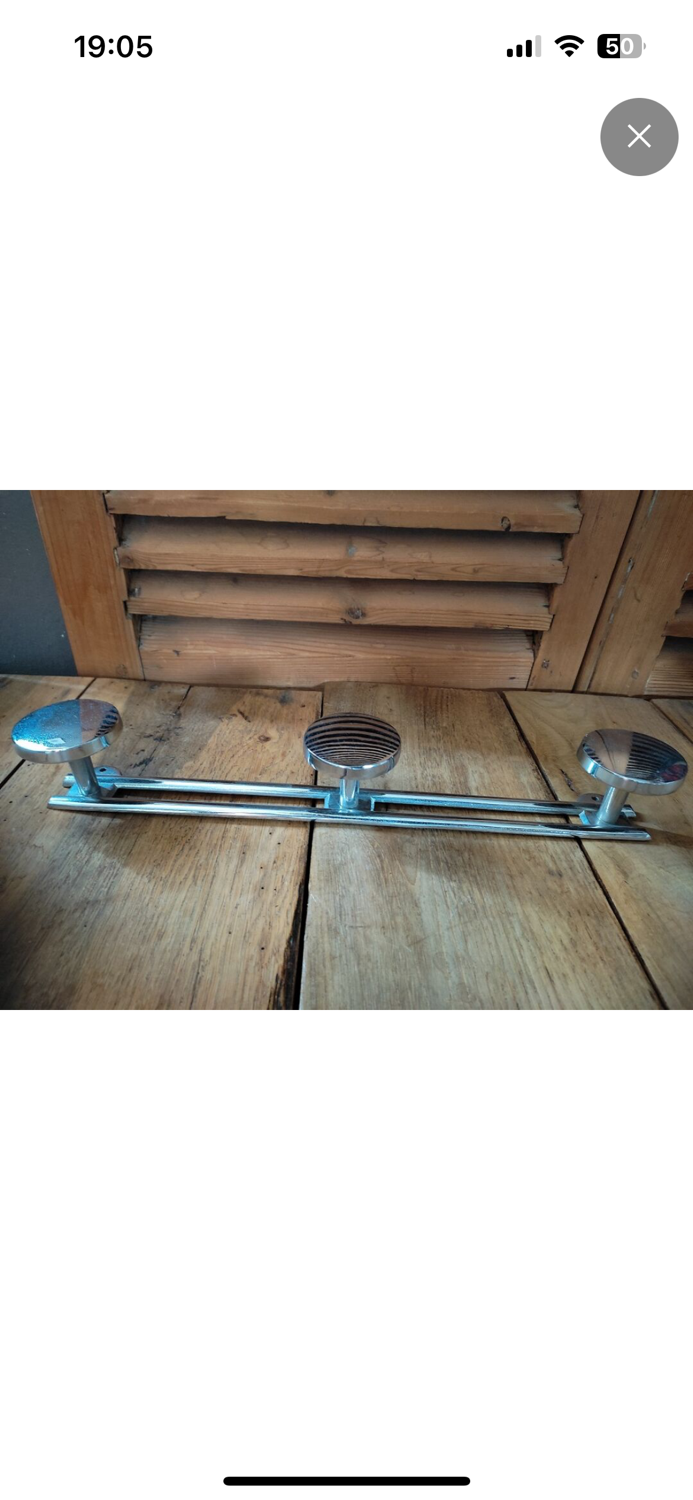 Coat rack chromed chrome patinated metal 3 hooks old vintage