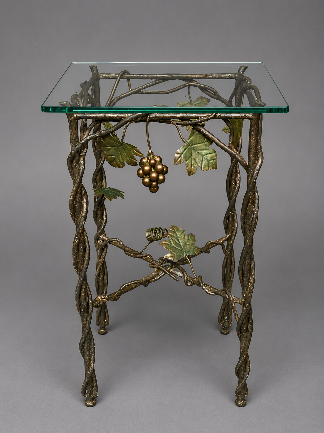 Table art nouveau. Fer forgé, verre.