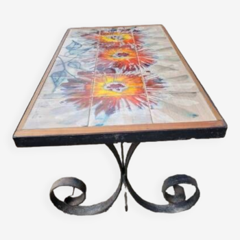 Vallauris wrought iron and ceramic coffee table