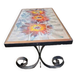 Vallauris wrought iron and ceramic coffee table