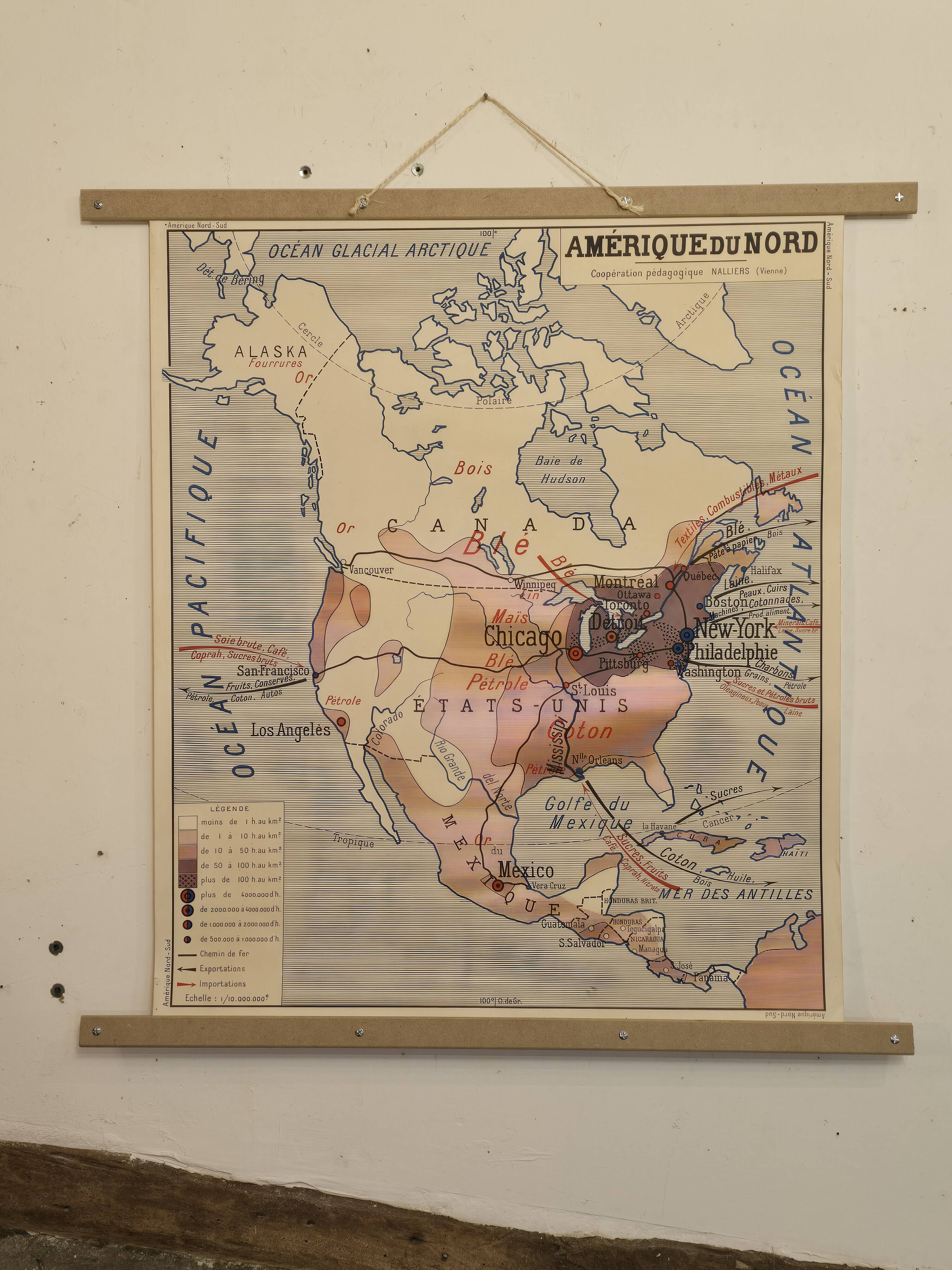 Old geography map / school map South America North America