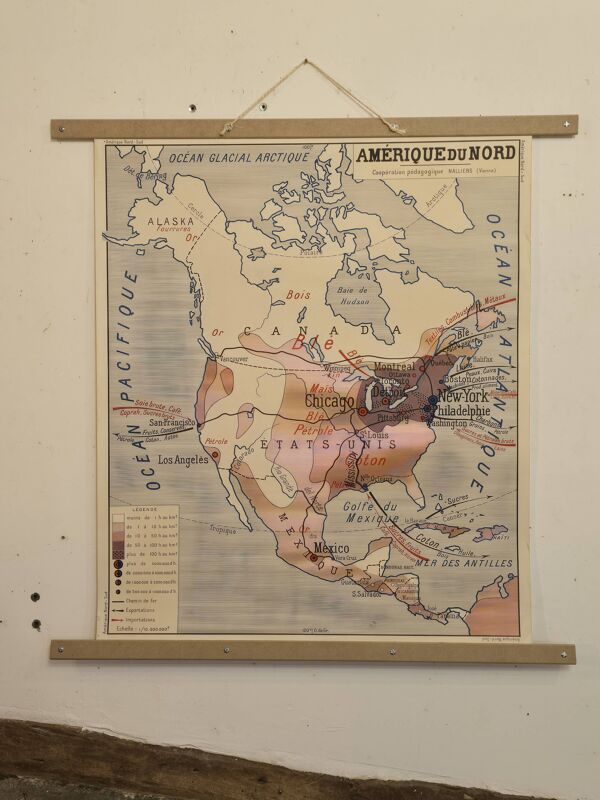 Carte de géographie ancienne / carte d'école Amérique du Sud Amérique du No