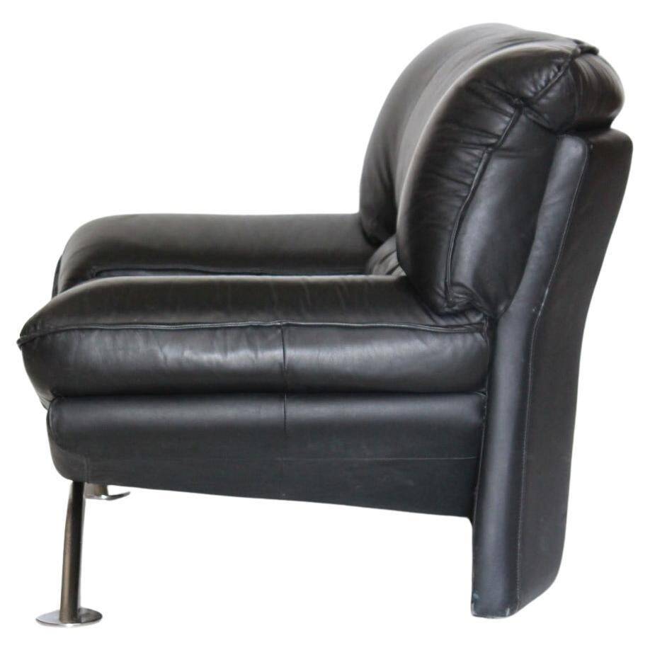 Post modern black leather armchair, Italy 1980 's