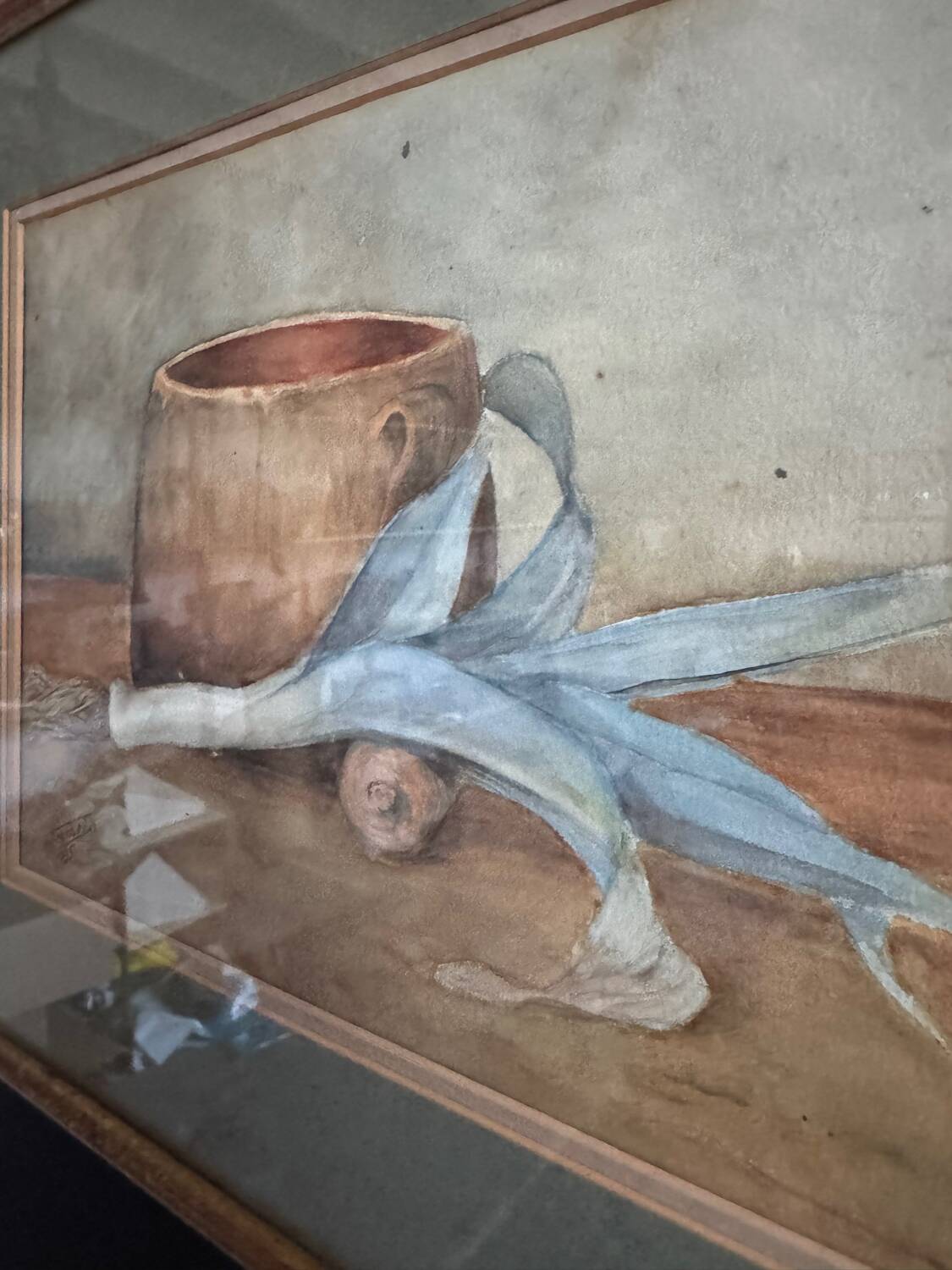 Antique watercolor still life of a leek