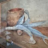 Antique watercolor still life of a leek