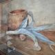 Aquarelle nature morte poireau ancienne 