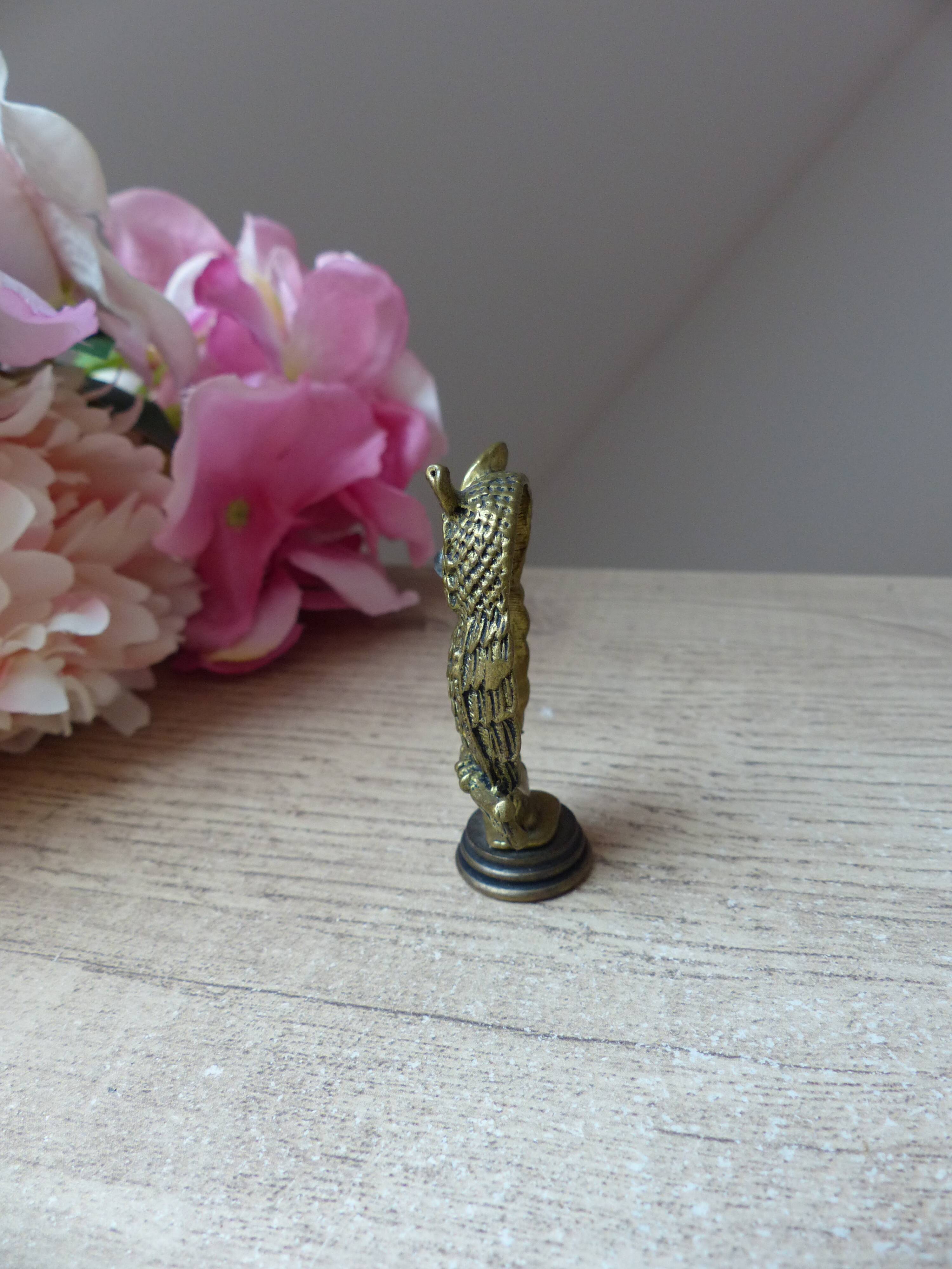 Miniature owl figurine Greece Brass Plated Bronze on Base