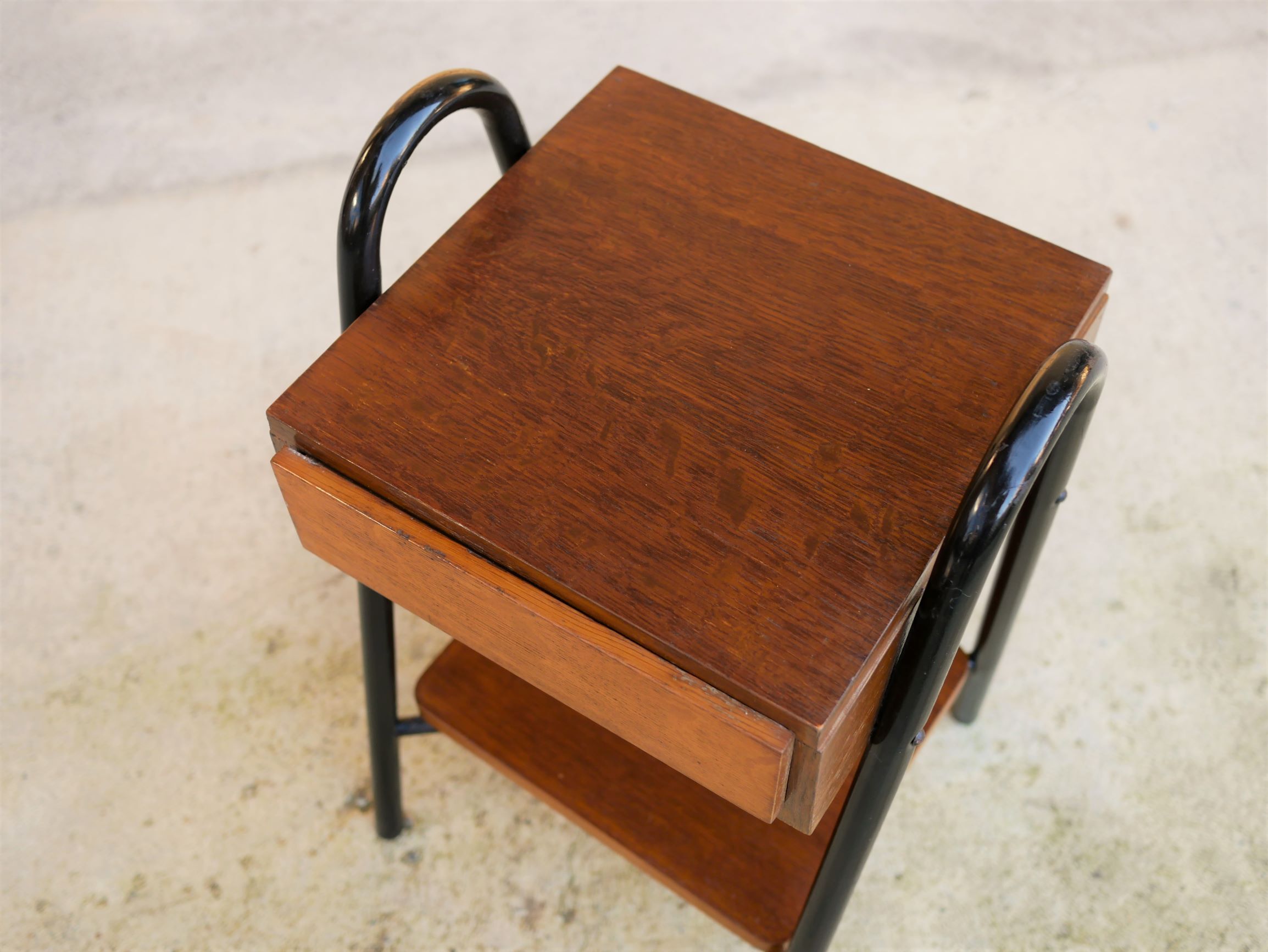 Vintage wooden and metal bedside table