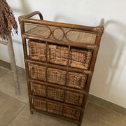 Cabinet / chest of drawers 4 drawers in rattan & vintage bamboo