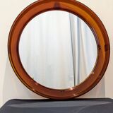 Miroir rond vintage en plexiglas orange Space Age 1970