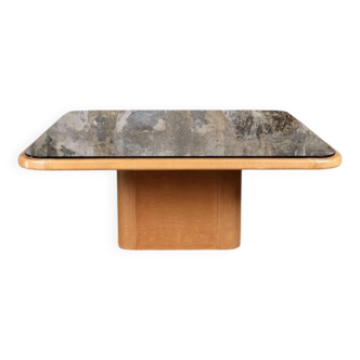 Table basse De Sede DS-47 en cuir cognac et plateau miroir, Suisse, 1970s