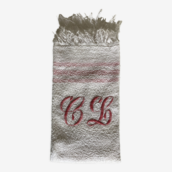 Paire de serviettes de château frangées 19e monogramme rouge CL