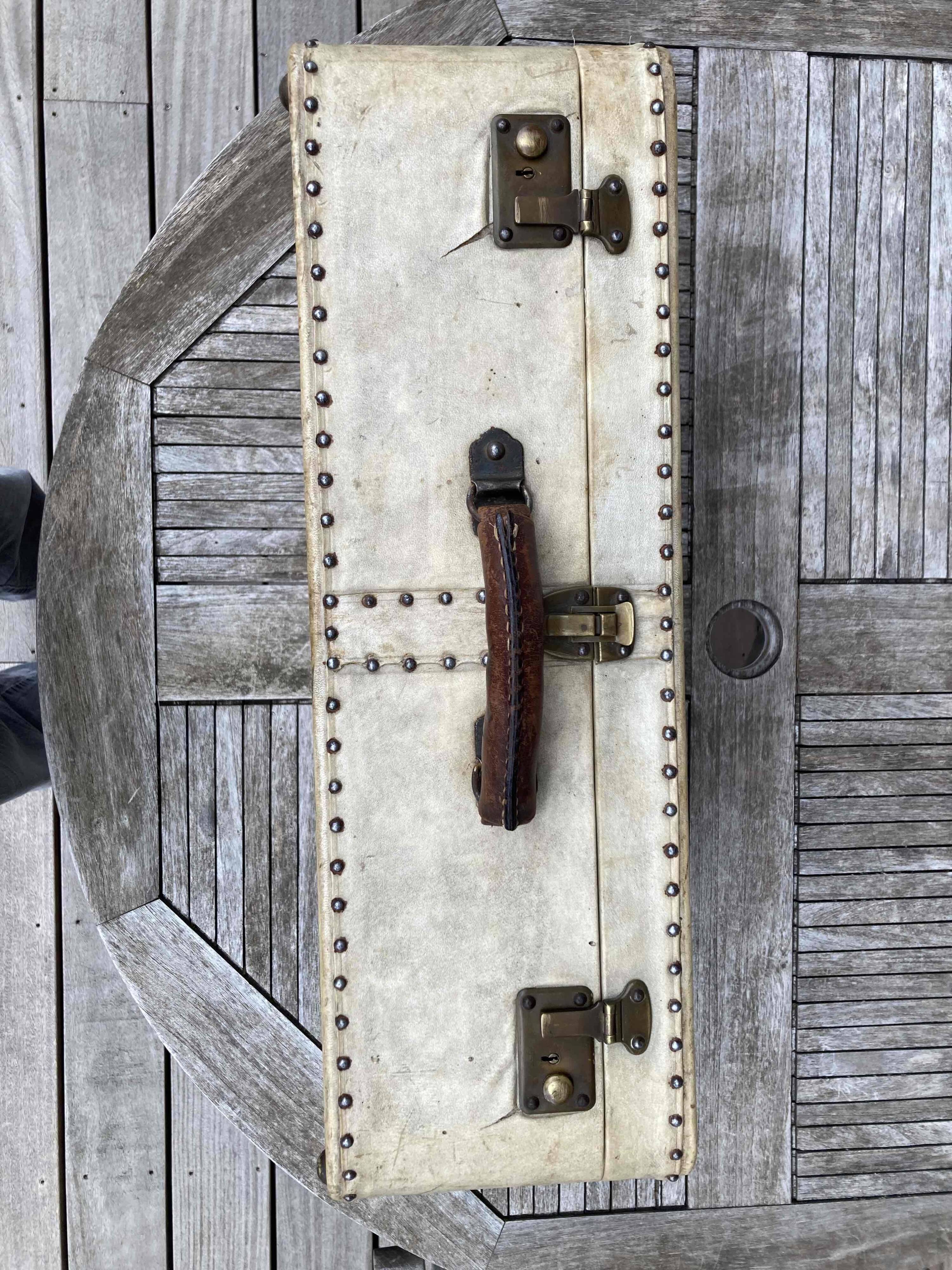 Vintale white leather suitcase