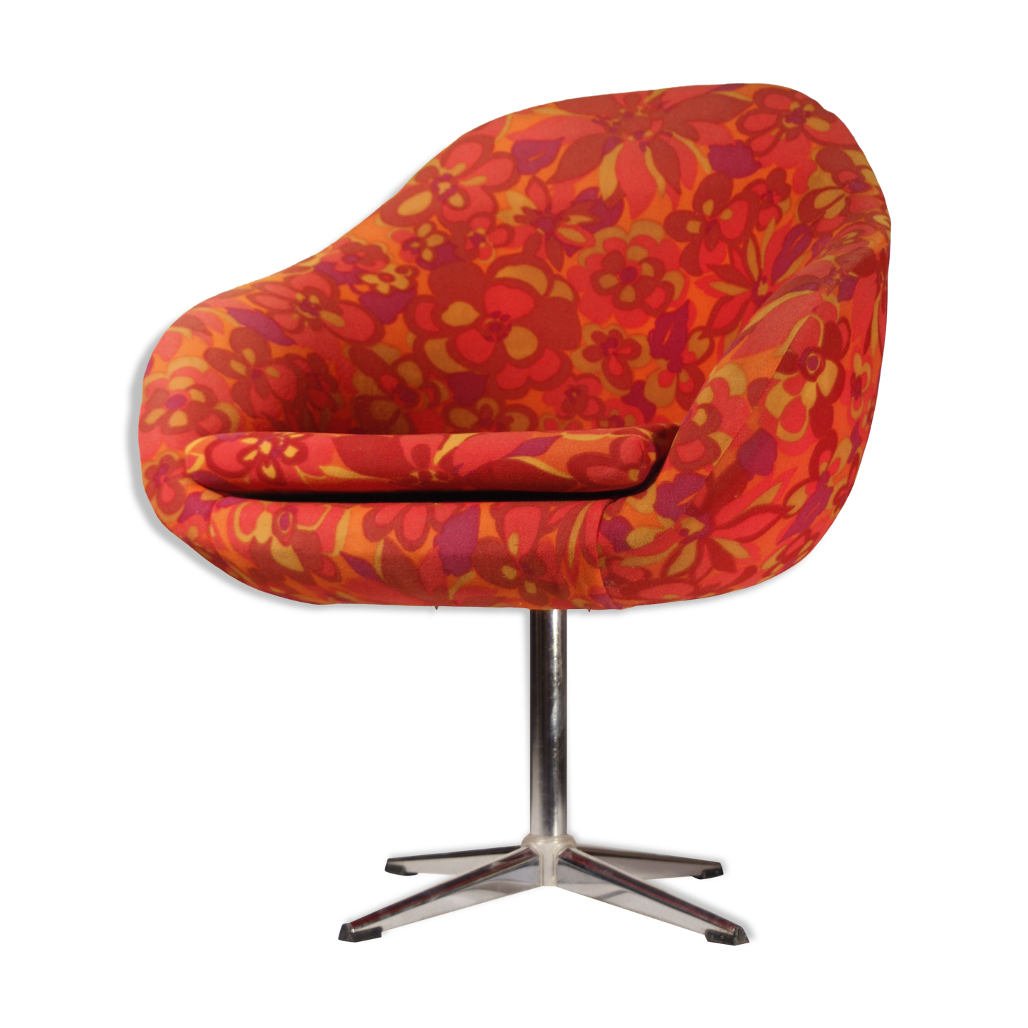 Vintage hull chair, multi-coloured floral fabric, Germany 1970s