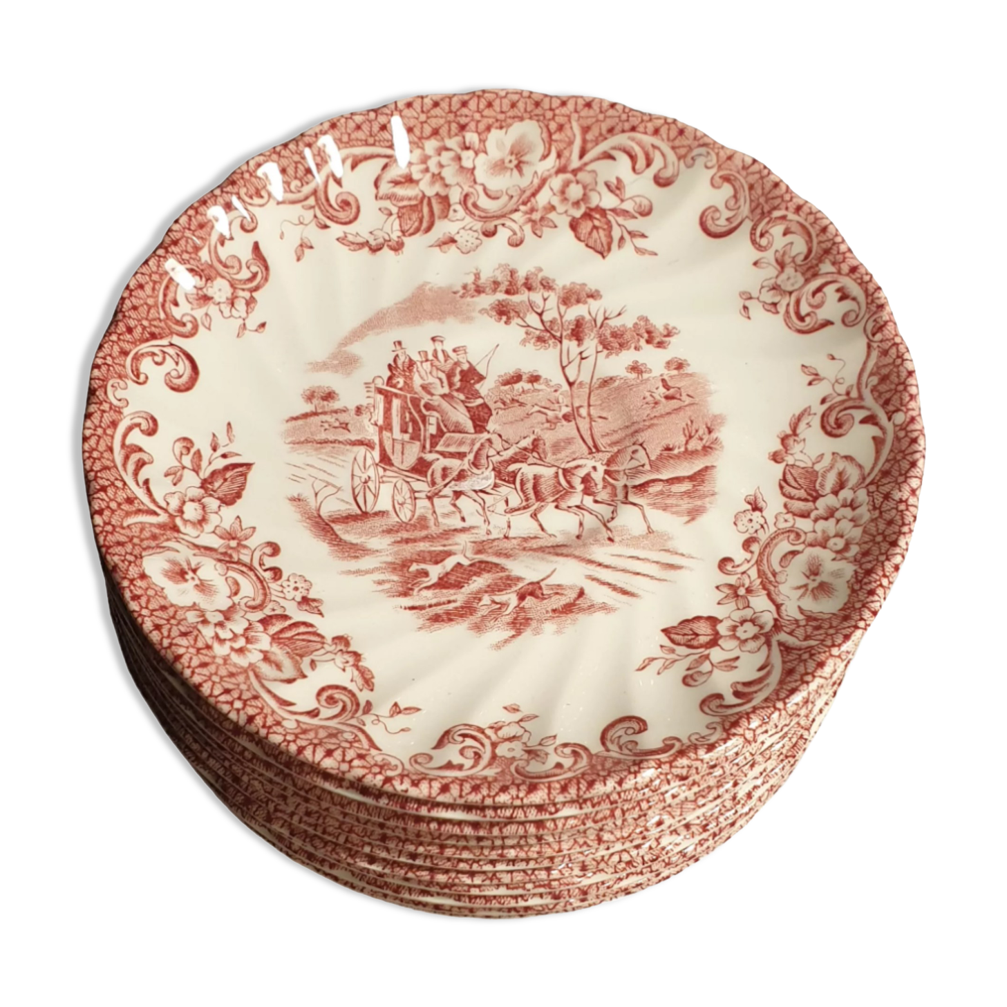 Johnson bros coaching scenes glossy porcelain dessert flat plates diameter: 18,18cm, 8 p